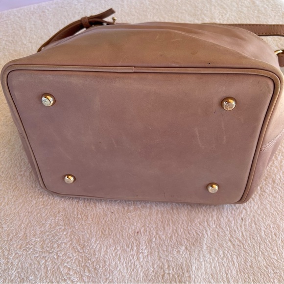 VIA REPUBBLICA LEATHER DRAWSTRING NEUTRAL SHOULDER HOBO BAG EUC - Picture 7 of 12